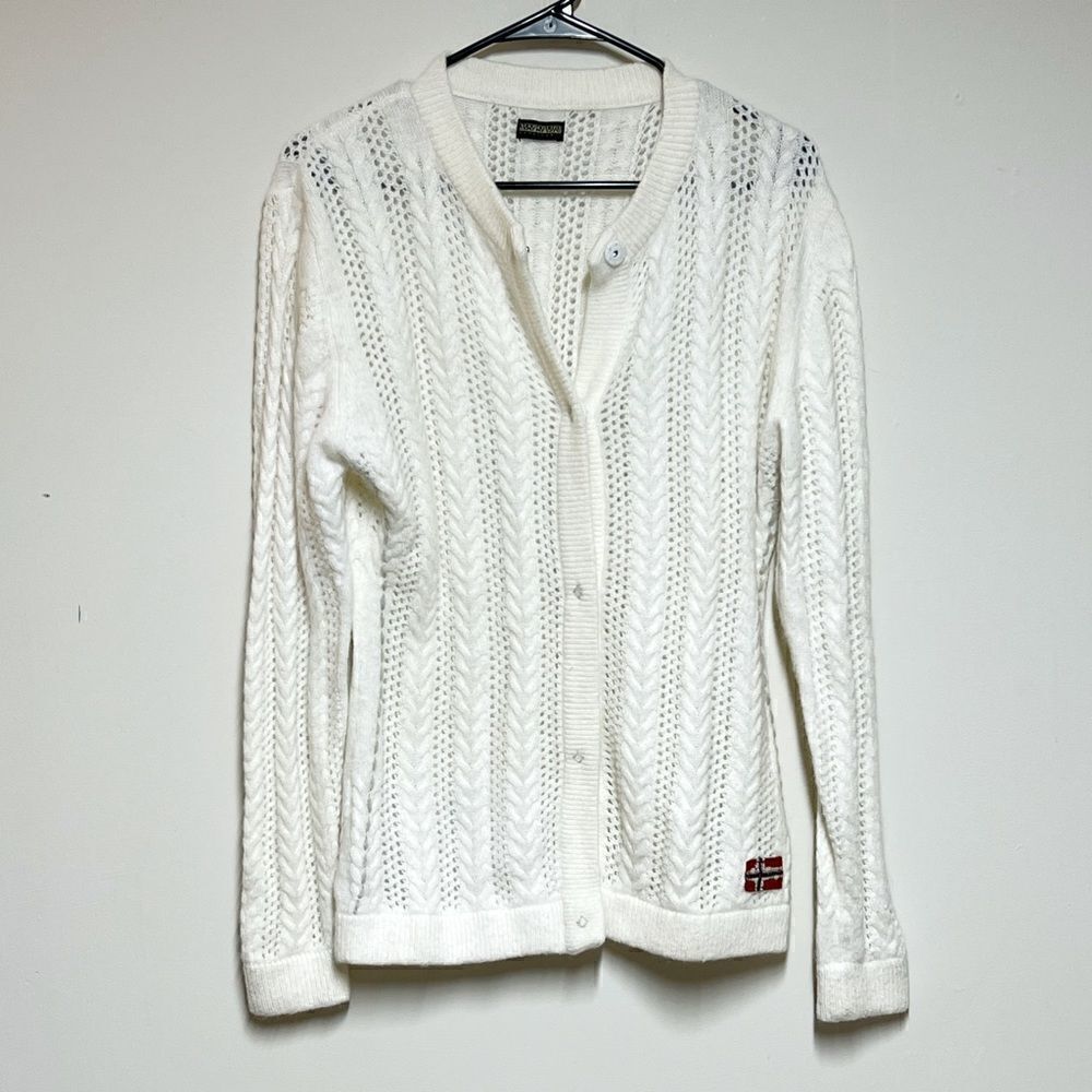 NWOT Napapijri Stunning Angora Blend Cream Cardigan Womens Sz XL